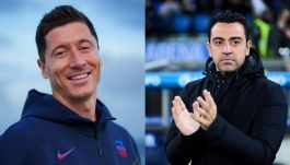 Robert Lewandowski i Xavi Hernandez (fot. FC Barcelona/Getty).