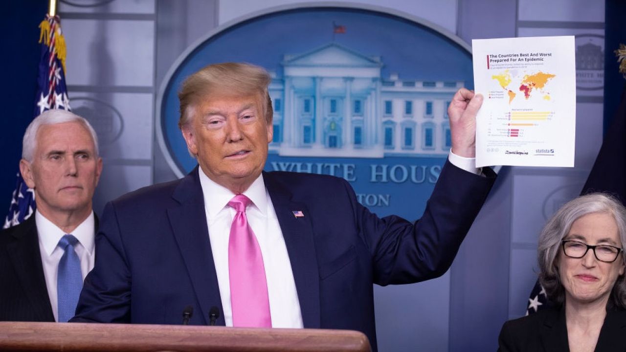 Chińczycy mówią, że źródłem zakażenia był nietoperz. Ale jest tu wiele niejasności – stwierdził na konferencji prasowej Donald Trump (fot. Tasos Katopodis/Getty Images) Chińczycy mówią, że źródłem zakażenia był nietoperz. Ale jest tu wiele niejasności – stwierdził na konferencji prasowej Donald Trump (fot. Tasos Katopodis/Getty Images)