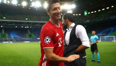 Robert Lewandowski po półfinale LM Lyon – Bayern (fot. Getty Images)