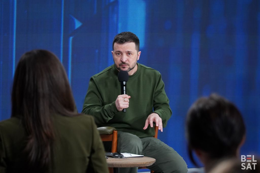 Прэс-канферэнцыя прэзідэнта Украіны Уладзіміра Зяленскага ў другую гадавіну пачатку поўнамаштабнага расейскага ўварвання. Кіеў, Украіна. 25 лютага 2024 года. (Фота: Белсат)
