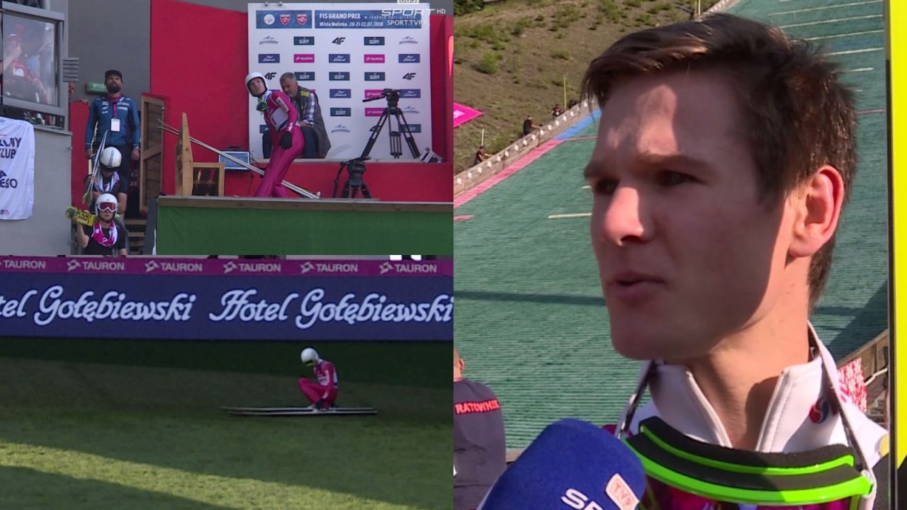 Andrzej Stękała skacze i pracuje. 