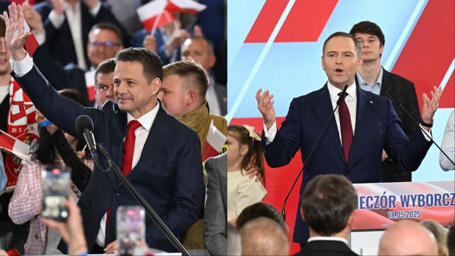 Warsaw mayor Rafał Trzaskowski; conservative contender Karol Nawrocki. (PAP)