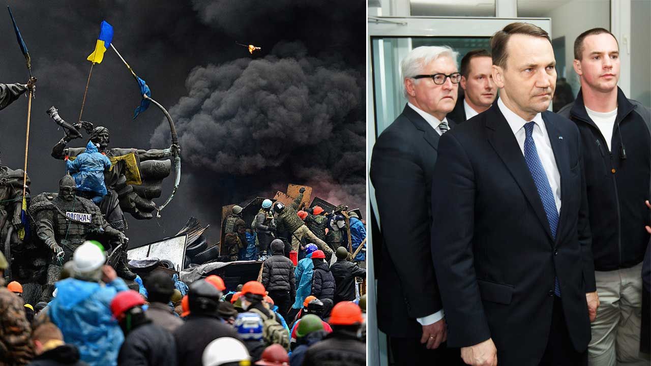 Radosław Sikorski był w Kijowie w czasie najkrwawszych protestów na Majdanie (fot. Thomas Trutschel/Photothek; Jeff J Mitchell/Getty Images) 