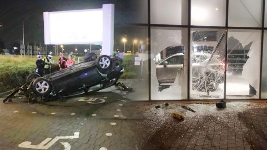 Bielany Wrocławskie: Rozpędzona Taksówka Uderzyła W Salon Samochodowy I Dachowała