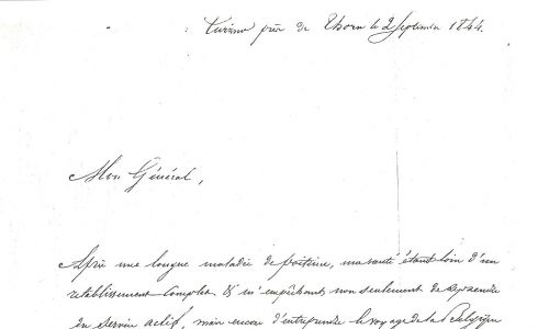 Letter from Alfred Zawisza Czarny to General DuPont, Minister of War of the Kingdom of Belgium, sent from Turzno near Toruń on 2 September 1844. (From Arthur's personal file in the Royal Archives of Arms and Military History in Brussels)