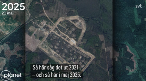 Здымкі вайсковай базы пад Асіповічамі за травень 2025 года. Скрыншот з відэа: svt.se