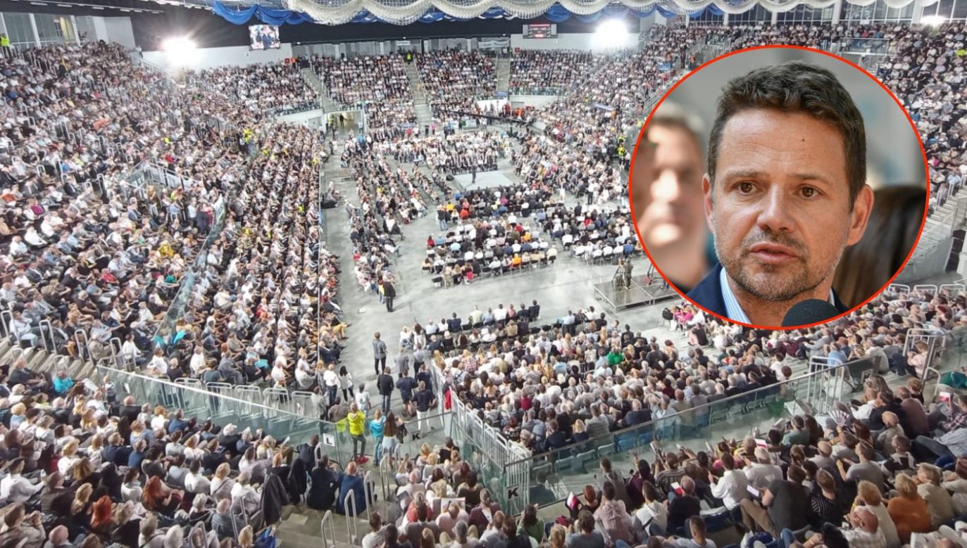 Na konwencji PO Rafał Trzaskowski mówił o patriotyzmie (fot. twitter.com/PiotrWasilews16, PAP/Adam Warżawa)