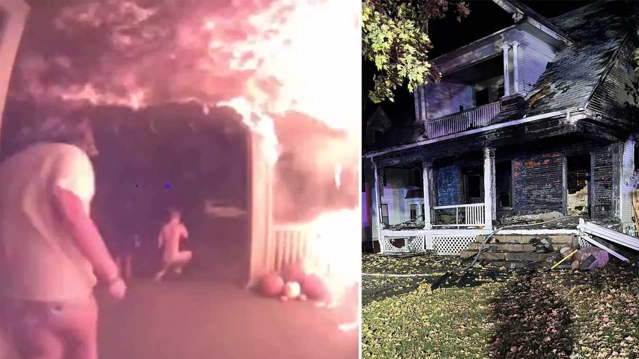 Na nagraniu z elektronicznego dzwonka do drzwi widać rodzeństwo ewakuujące się z płonącego domu (fot. Stanton Fire and Rescue Department; Instagram/Tender Lehman)