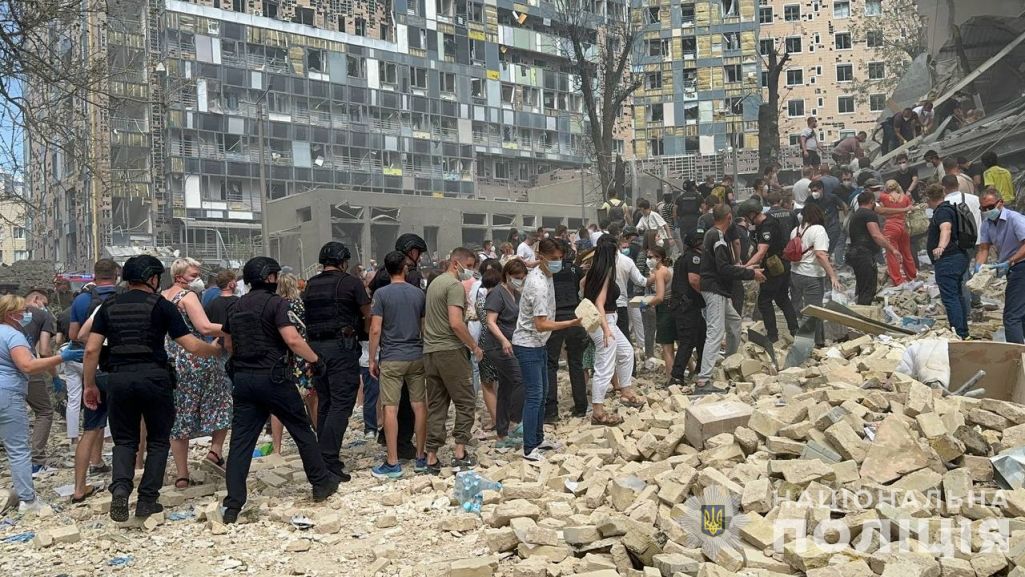 Дзіцячы шпіталь у Кіеве, які абстралялі расейскія войскі. (Крыніца: Національна поліція України / Facebook)