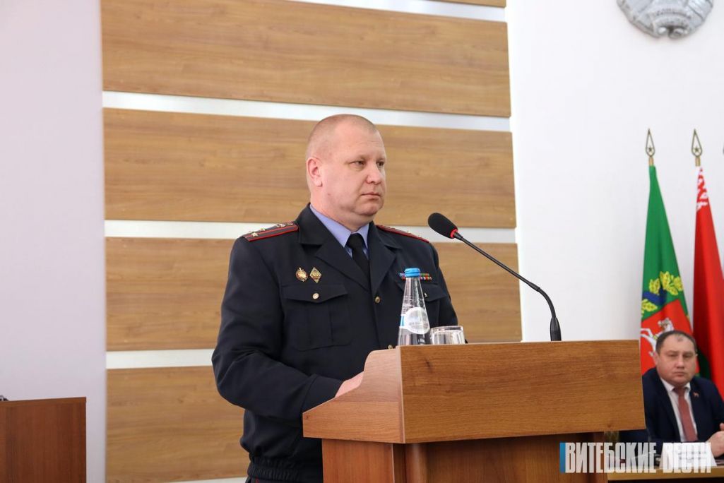 Начальнік Аршанскага раённага ўпраўлення ўнутраных спраў Сяргей Барвянкоў. 21 сакавіка 2023 года. (Фота: vitvesti.by)